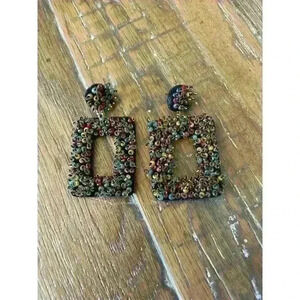 Boutique Multicolor Beaded Boho Square Dangle Earrings